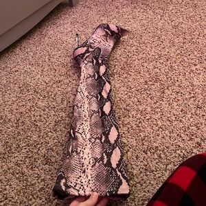 Snake skin print thigh high boots